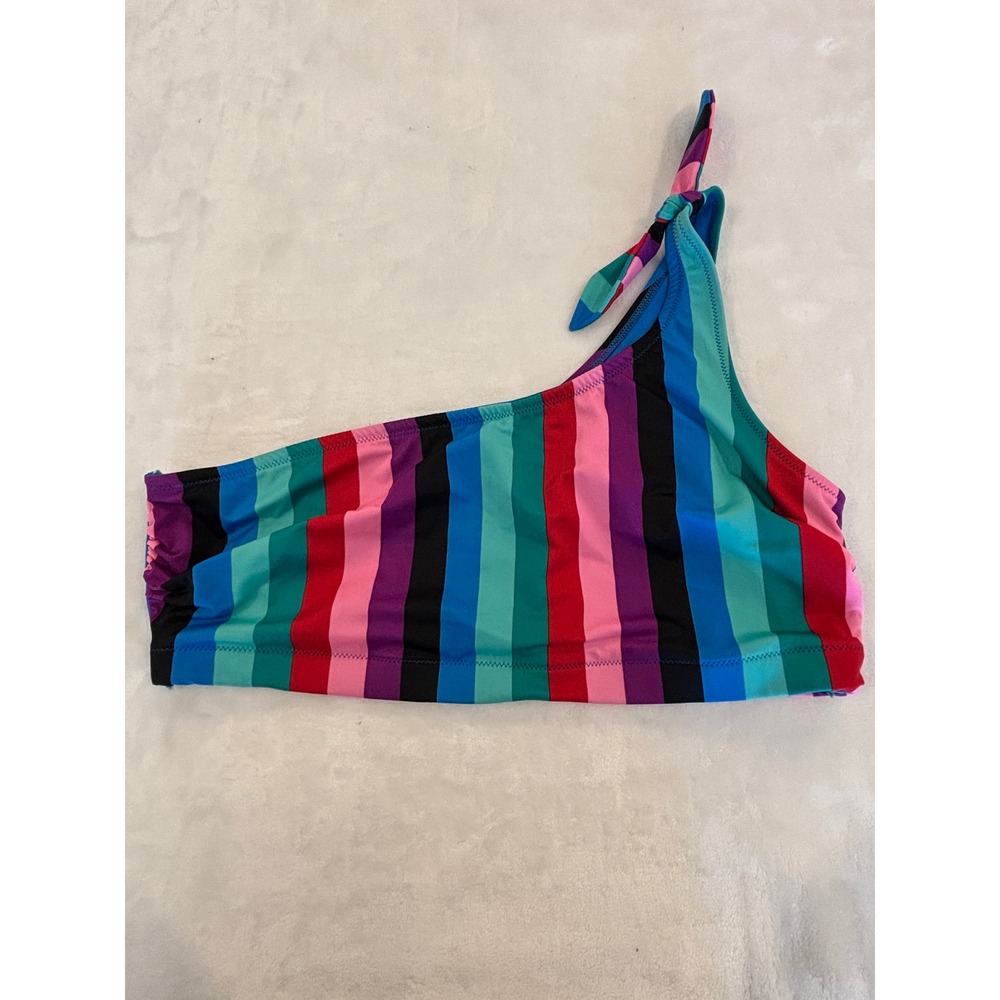 Kona Sol Womens One Shoulder Striped Bikini Top Multicolor Rainbow XL